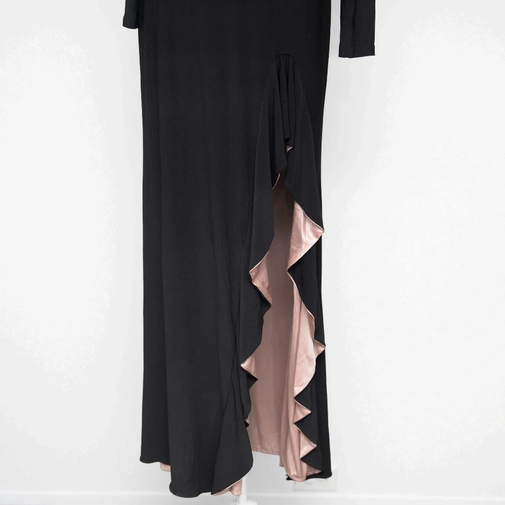 Xscape - Long Sleeve Stretchy V-neck Ruffle Dress - Picture 6 of 14